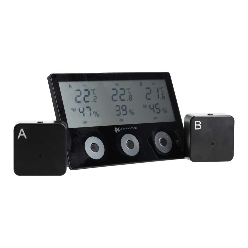White Python Wireless Tri-Sense Thermo/Hygro | 3-Channel Reptile Monitor