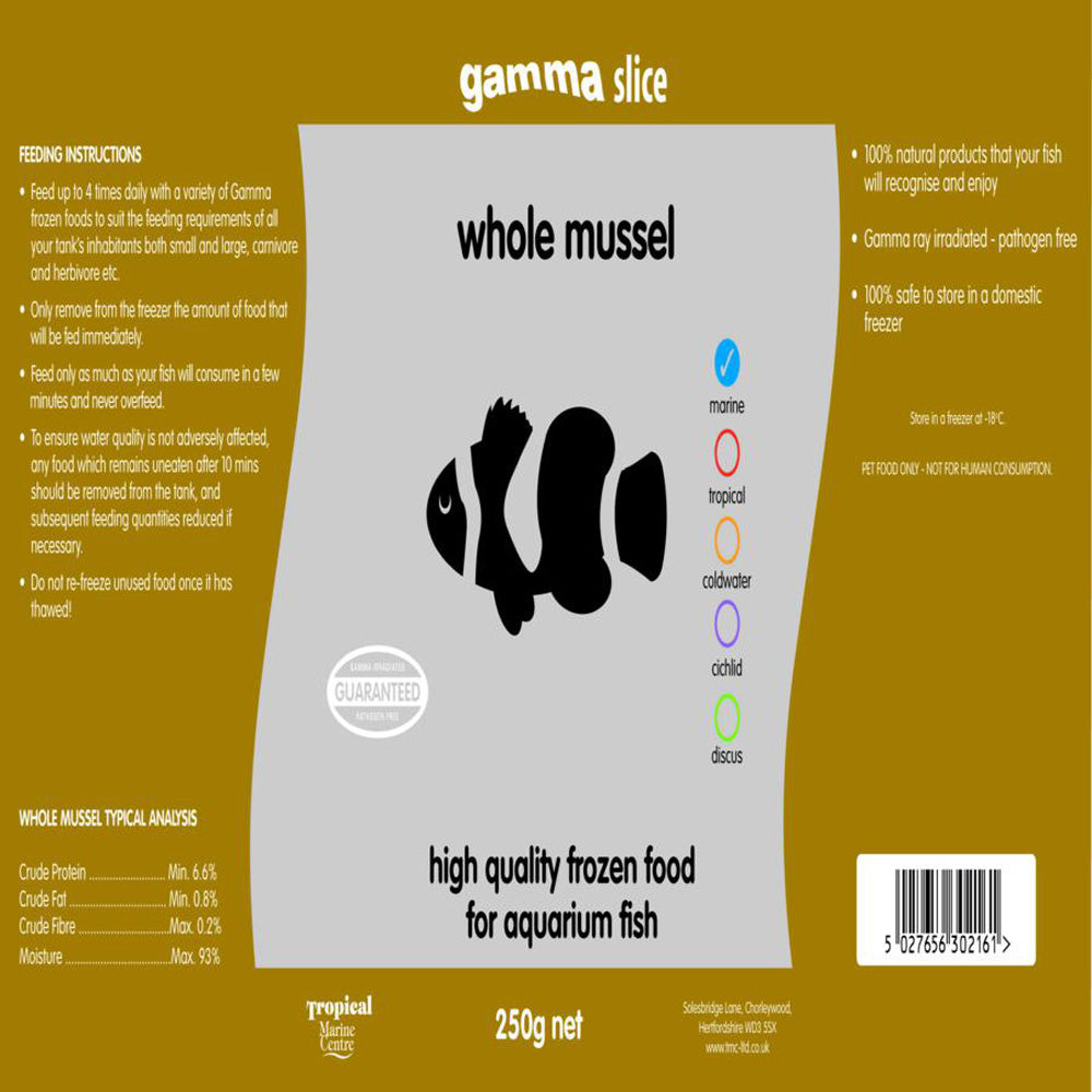 Gamma SLICE Whole Mussel Frozen Fish Food 250g