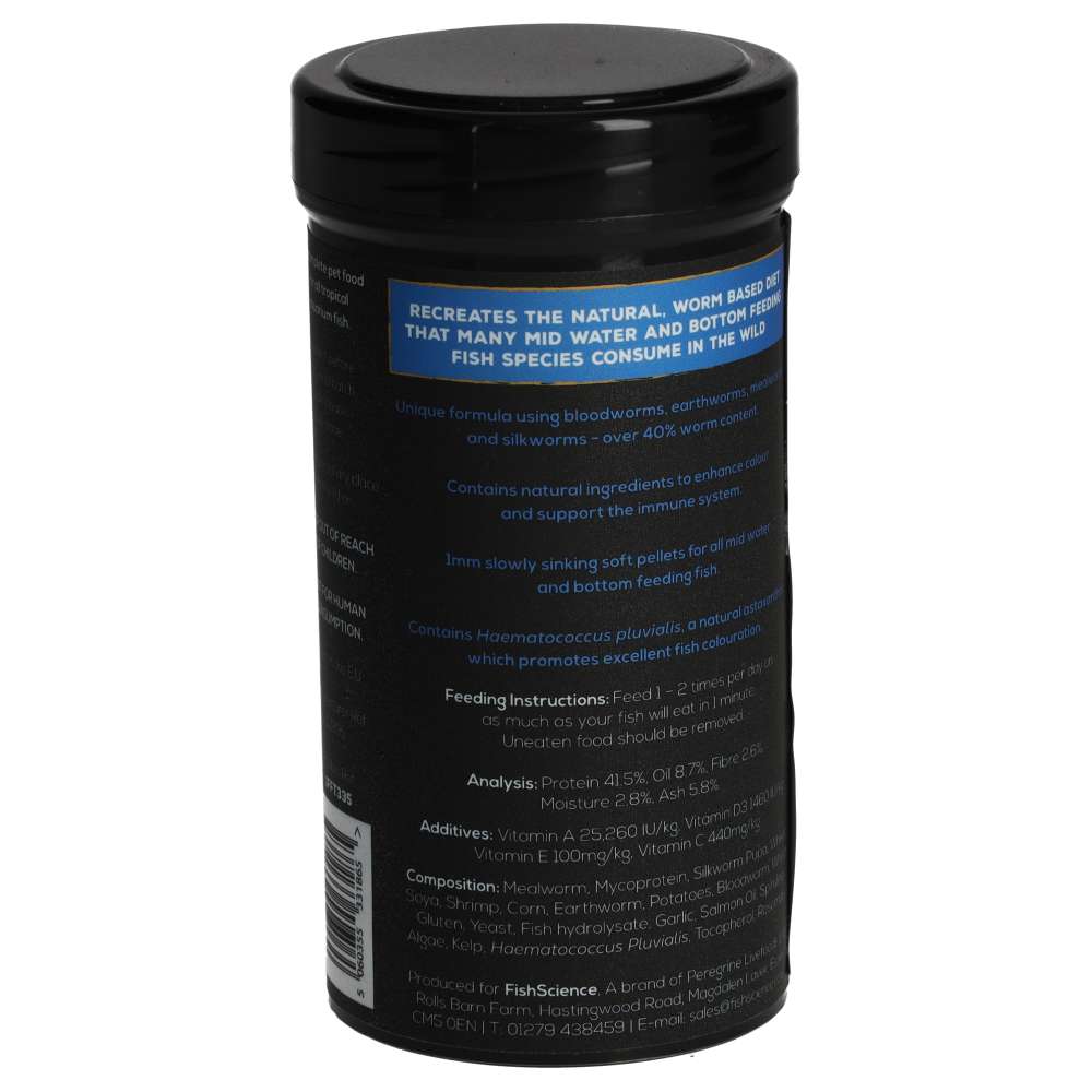 Fish Science Worm Pellets 125g | Sinking Pellet Food for Fish & Reptiles