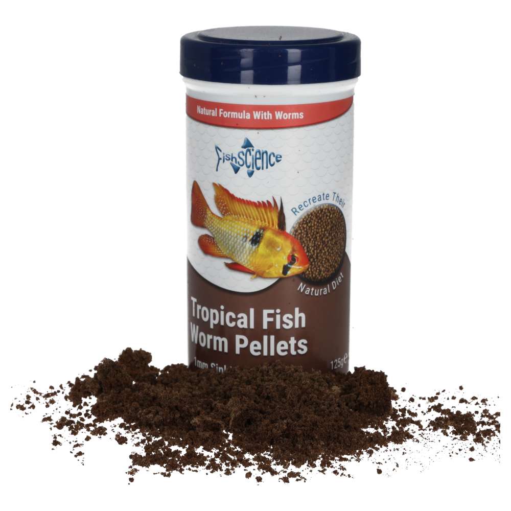 Fish Science Worm Pellets 125g | Sinking Pellet Food for Fish & Reptiles
