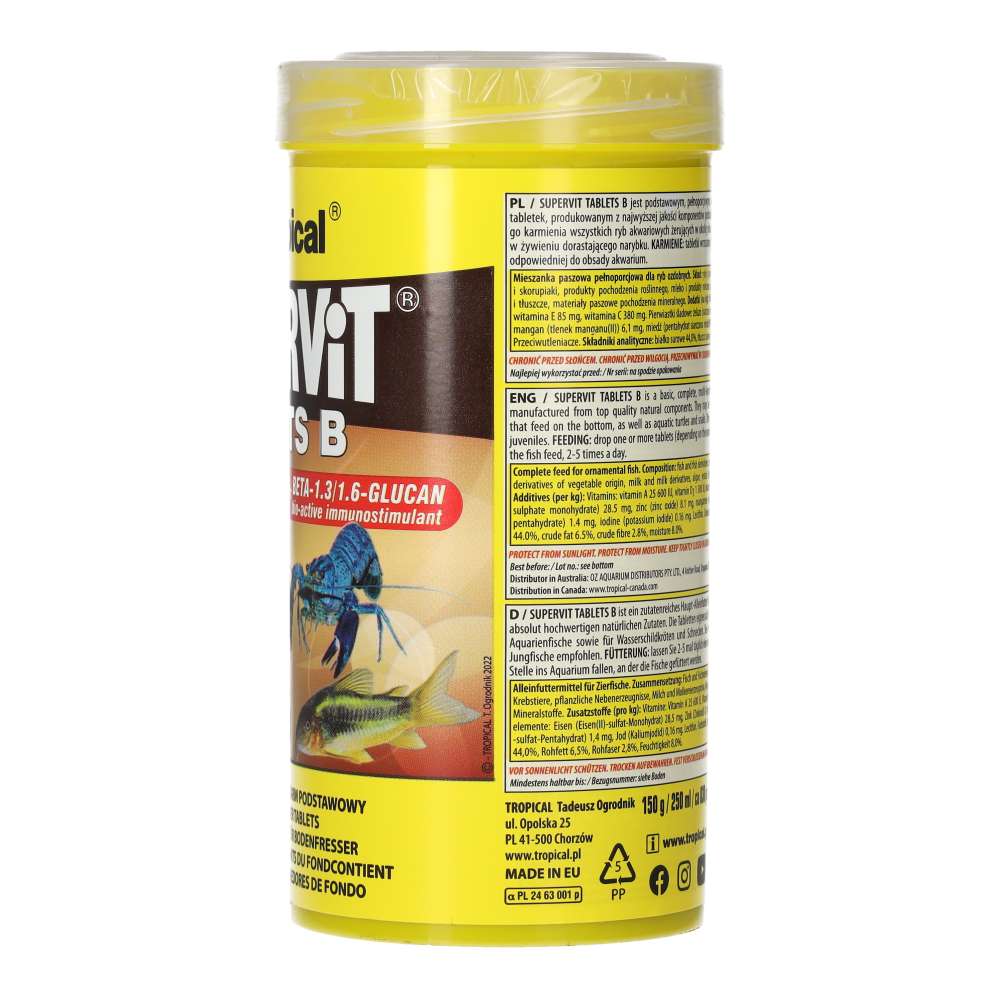 Tropical Supervit Tablets B 250ml/150g 830pcs Sinking Tablet Food