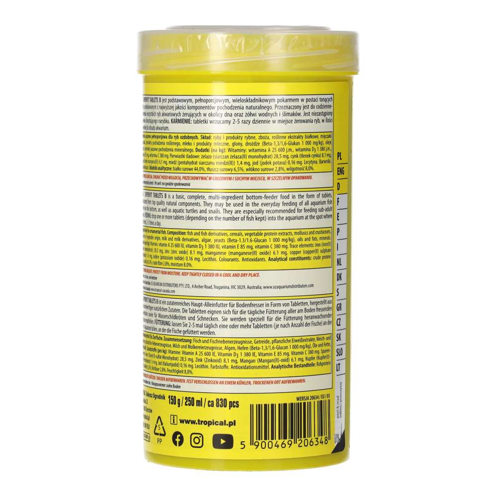 Tropical Supervit Tablets B 250ml/150g 830pcs Sinking Tablet Food