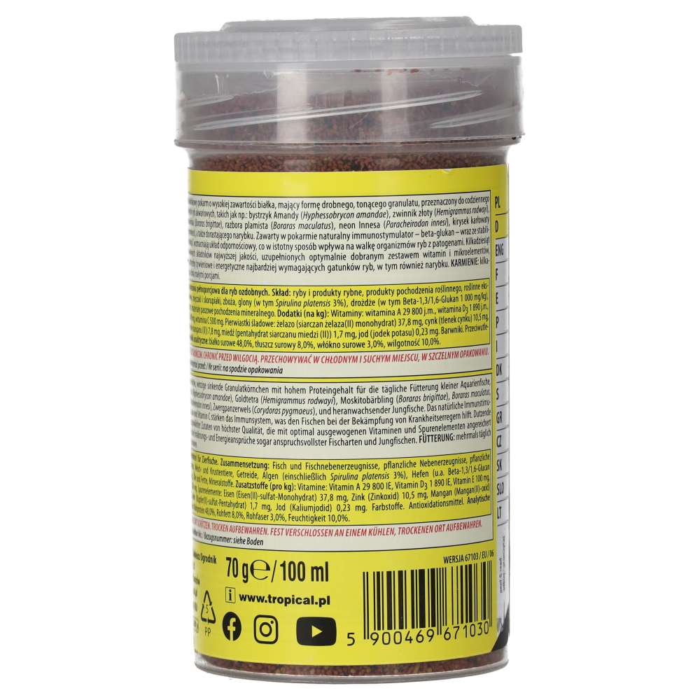 Tropical Nanovit Granulat Sinking Granule Fish Food 100ml/70g