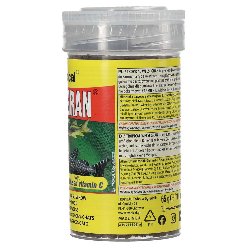 Tropical Welsi Gran Sinking Granules for Bottom Feeders 100ml/65g