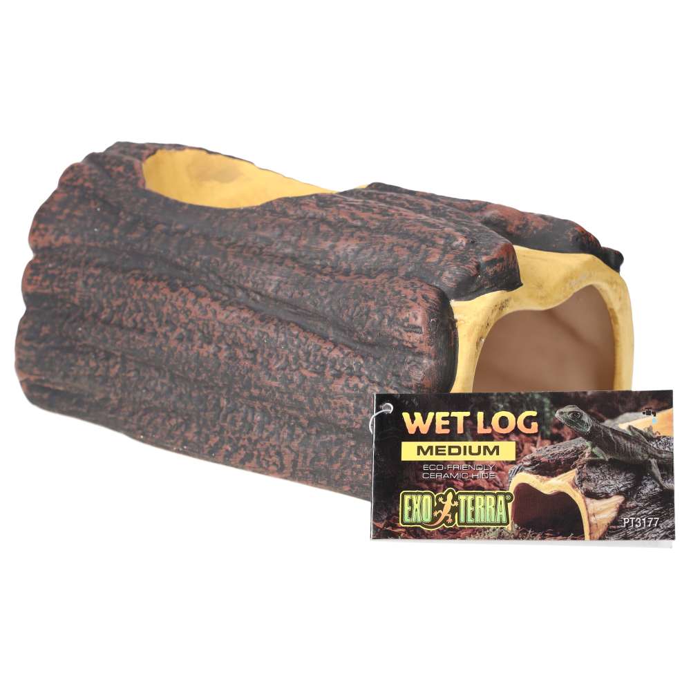 Exo Terra Wet Log Ceramic Hide Medium | Reptile Shedding Hide PT3177