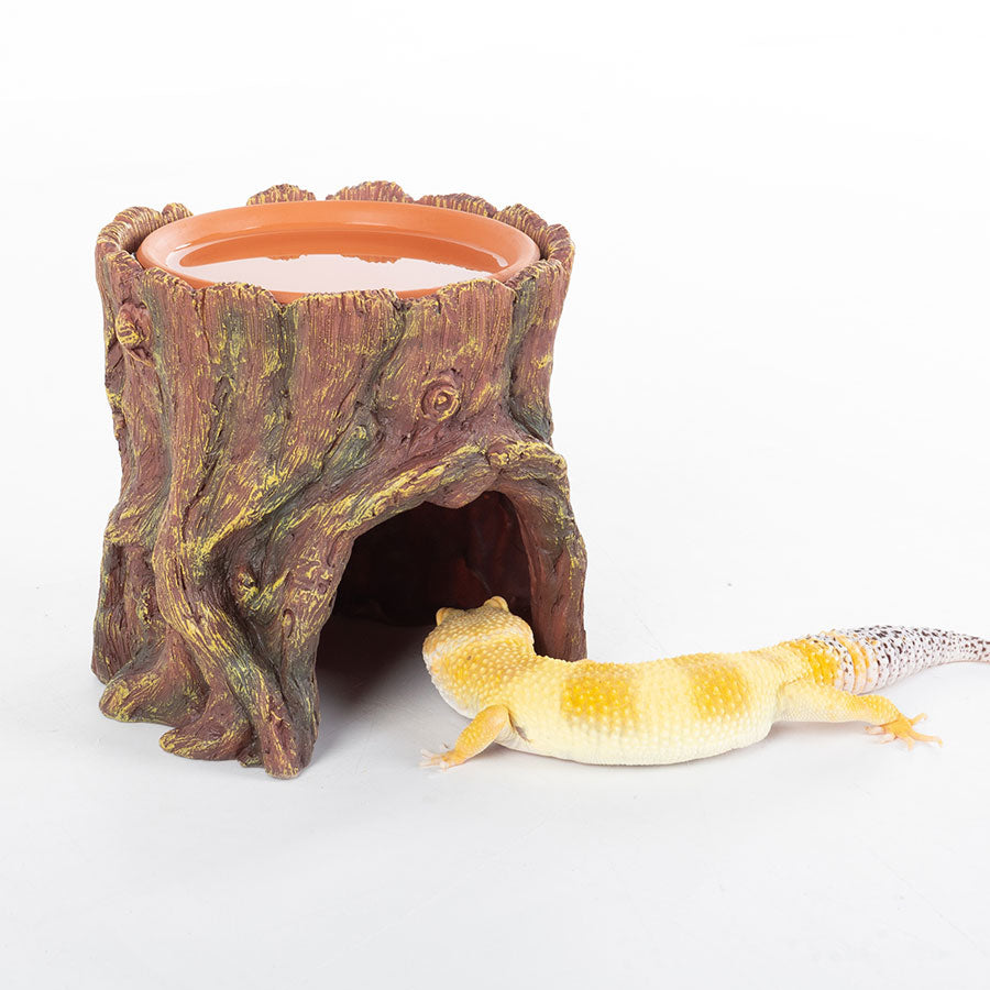 ReptiZoo Humid Tree Stump Hideout and Dish | Reptile Vivarium Hide