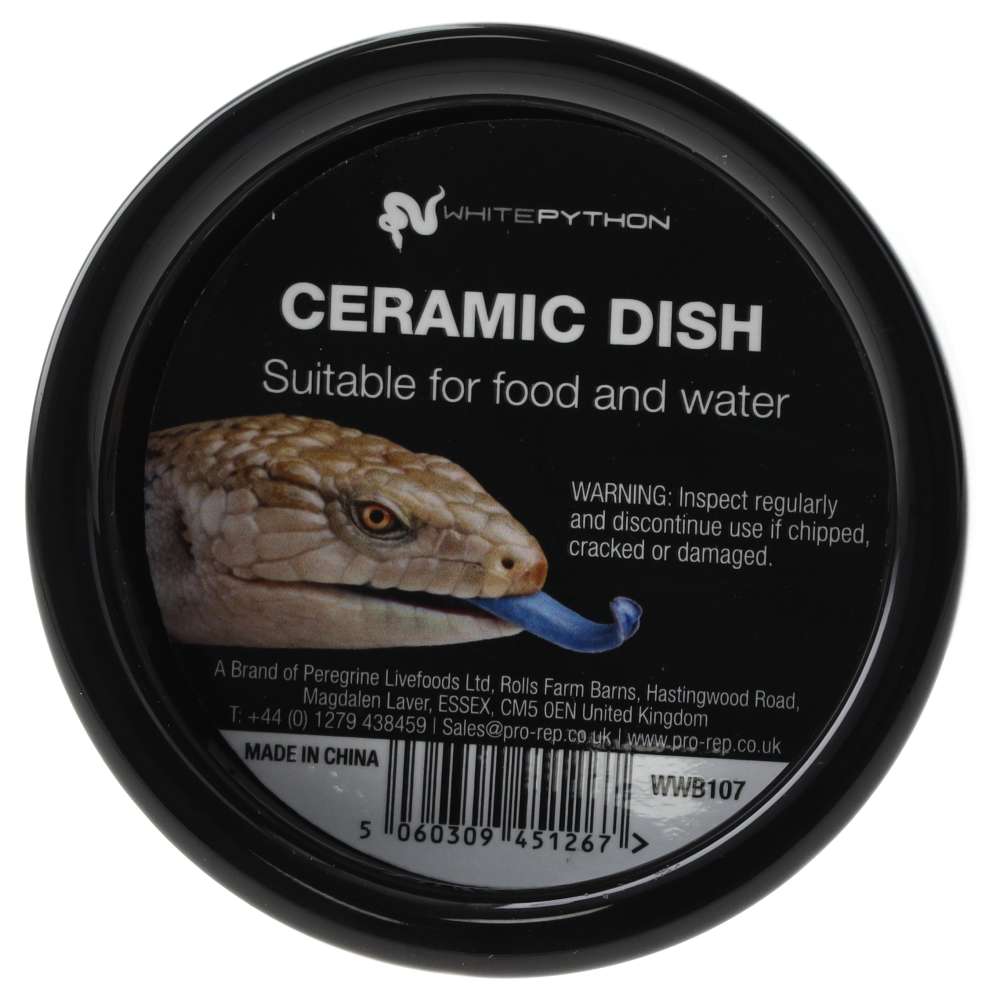 White Python Round Ceramic Water Bowl Black 7x7x2cm