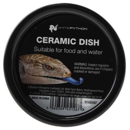 White Python Round Ceramic Water Bowl Black 7x7x2cm