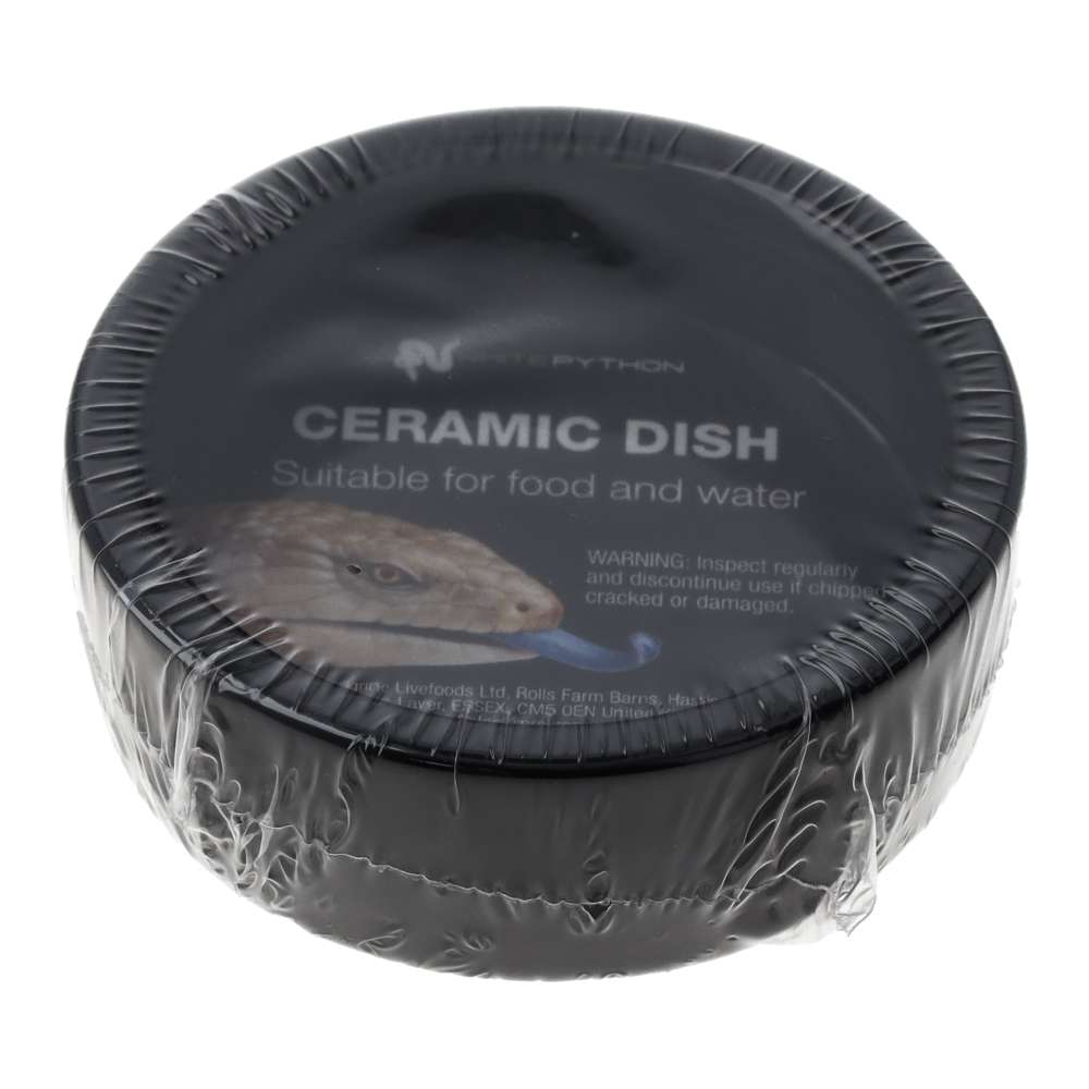 White Python Round Ceramic Water Bowl Black 7x7x2cm