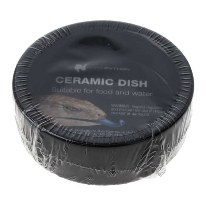 White Python Round Ceramic Water Bowl Black 7x7x2cm