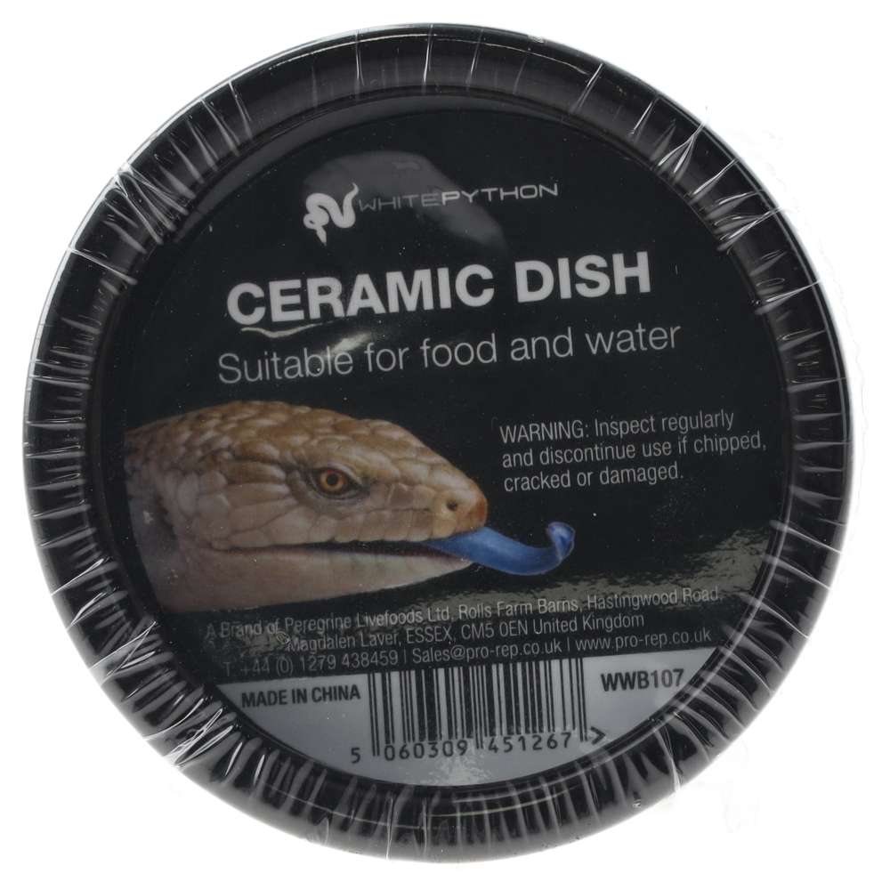 White Python Round Ceramic Water Bowl Black 7x7x2cm