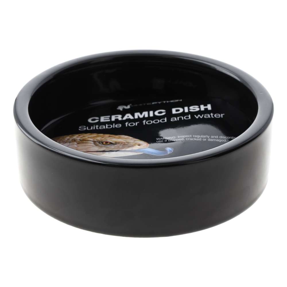 White Python Round Ceramic Water Bowl Black 12x12x4cm